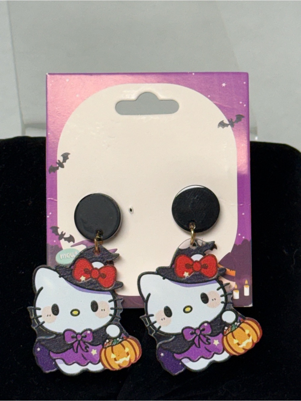 Hello Kitty Halloween Drop Earrings - Purple & Black